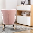 thumbnail image 5 of Rocking Chair Nursery, Modern Accent Rocking Chair with High Backrest, Comfy Glider Chair with Thick Padded Seat, Velvet Armchair Tufted Wingback Comfy Rocker Chair for Living Room, Bedroom,Pink Teddy, 5 of 7