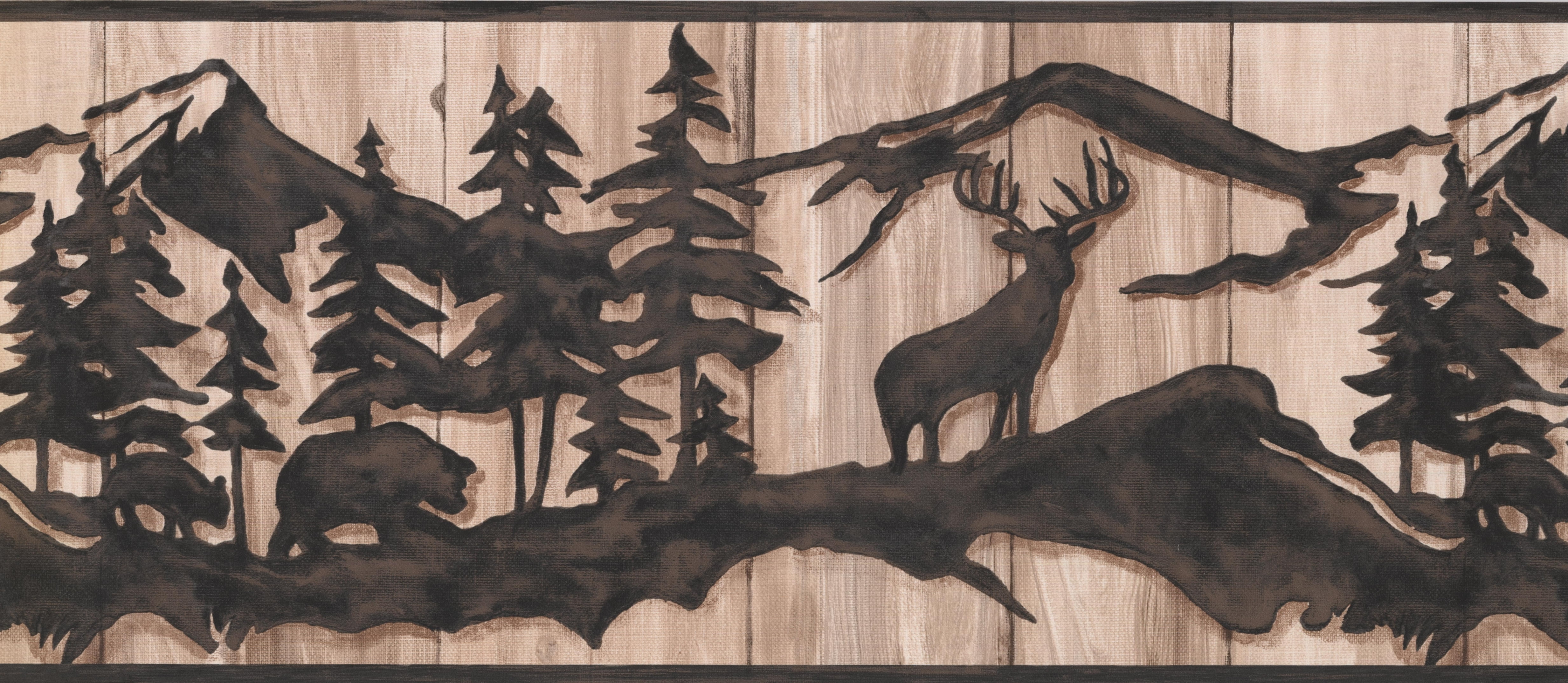 Roll 15 X 10 Chocolate Brown Abstract Wild Forest Deer Bear On Beige Faux Wood Wallpaper Border Retro Design Paint Wall Treatments Supplies Wallpaper Wallpapering Supplies Svanimal Com