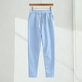 thumbnail image 6 of Bloomae Fall Spring Pants for Women Lightweight Athletic Drawstring Elastic High Waist Joggers with Pockets Loose Comfy Wide Straight Leg Fashion Baggy Lounge Pants Light Blue L, 6 of 7
