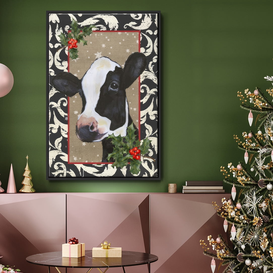 County Christmas Farm I - Framed Gallery Wrapped Holiday Canvas - 27 x 41 - Black Frame