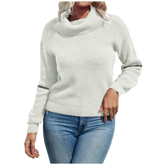 ShomPort Womens Fall Long Sleeve Turtleneck Casual Solid Color Knitted Pullover Sweater Jumper Tops