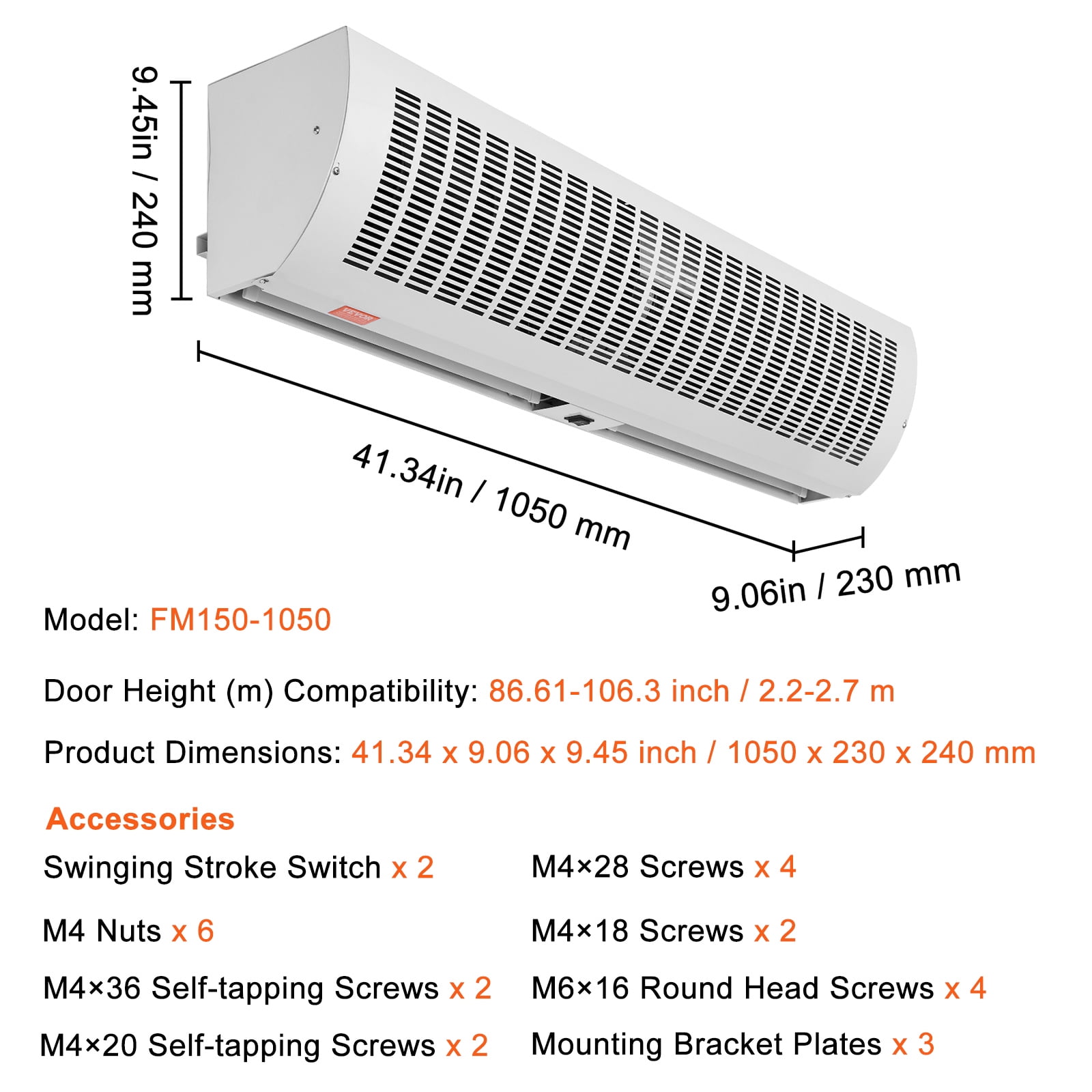 SKYSHALO 42" Commercial Indoor Air Curtain with Dual Speeds, 1350CFM, Wall-Mounted Over Door Fan with Limit Switch, Easy Installation, 110V Unheated