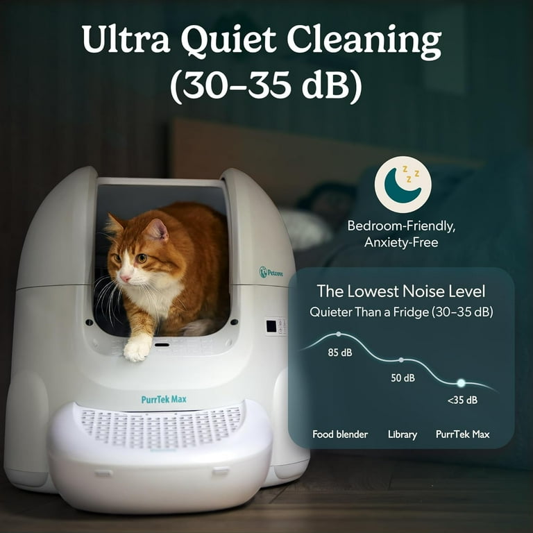 Petcove PurrTek Max Self Cleaning Cat Litter Box  XL 65L Automatic Litter  Box for Multiple Cats | Ultra Quiet 3035dB, Smart App Control, 5 Safety ...