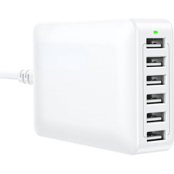 USB Charger, Ozmatip 50W 12A 6-Port USB Charging Station Desktop USB Charging Hub with Multiple Port Compatible with iPhone 13 12 Pro Max Mini 11 X SE, iPad Pro Air Galaxy S21 Edge Note Tablet White