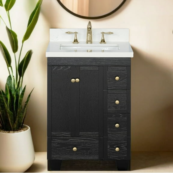 Lavanti Depos Solidwood 24-inch Bathroom Vanity with Sink - Stylish Firwood Black