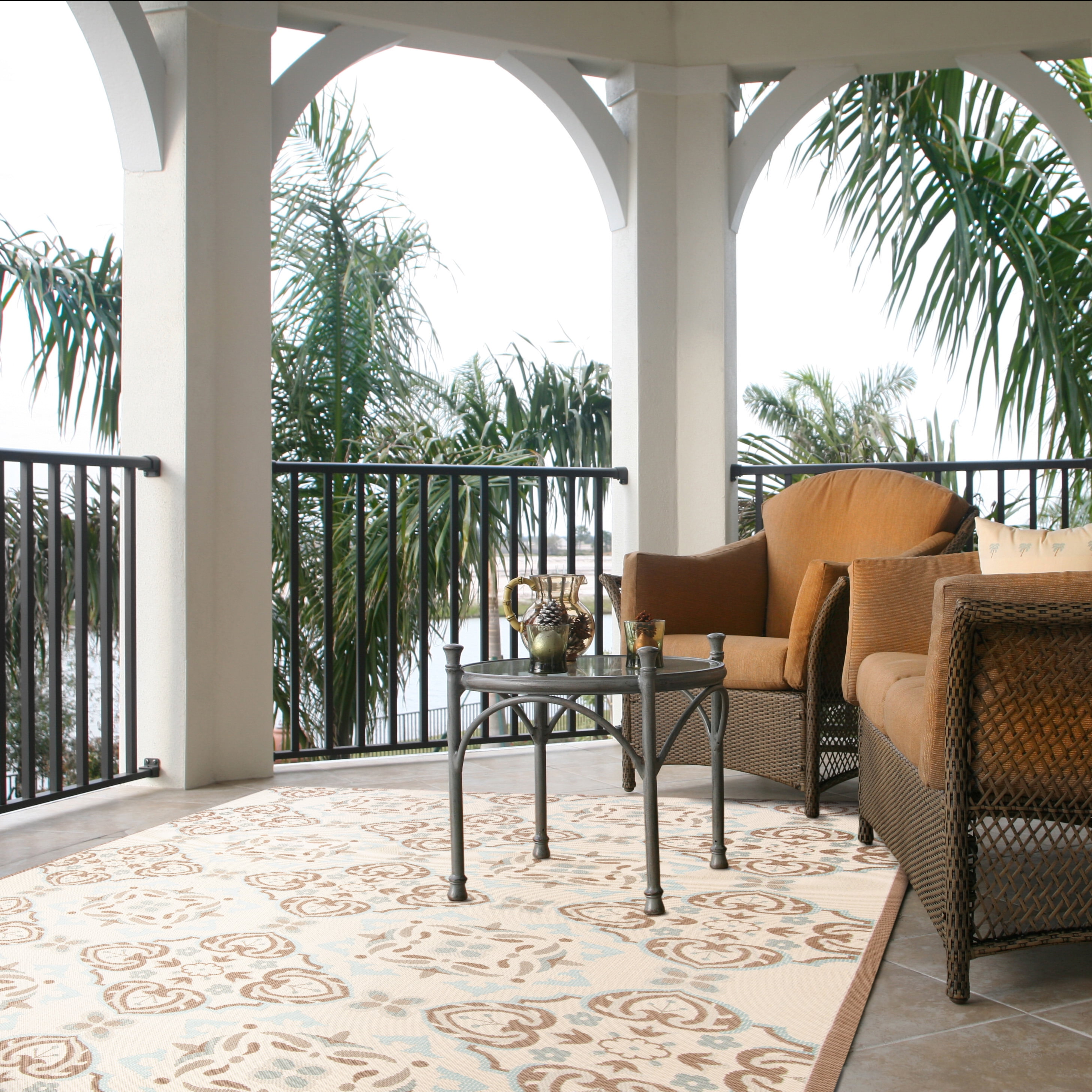 Safavieh Courtyard Louis Geometric Indoor/Outdoor Area Rug, Beige/Dark Beige, 4' x 5'7"