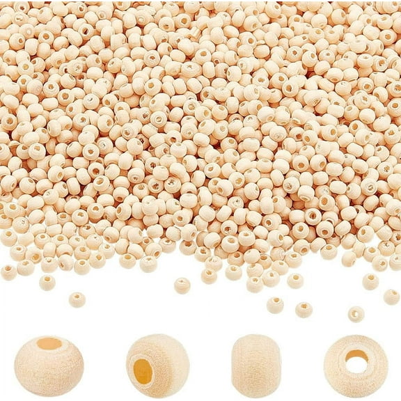3000Pcs Wood Beads 4mm Unfinished Round Wood Loose Beads Undyed Natural Wood Tube Beads with 2mm Hole Wooden Spacer Beads for Bracelet Necklace Jewelry Making DIY Crafts and Home Decor for making