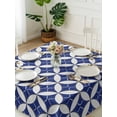 thumbnail image 3 of Retro Rhombus Suqare Tablecloth - 60 x 60 Inch, Morocco Abstract Geometric Art Navy Blue Waterproof & StainResistant Tablecloth, Washable Oil-proof Table Cover for Dining/Party/Wedding/Camping/Buffet, 3 of 9