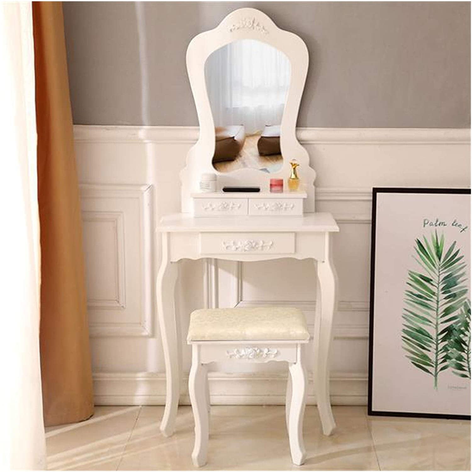 White Girls Dressing Table, Little Vanity Table for 3,4,5,6,7,8 Years