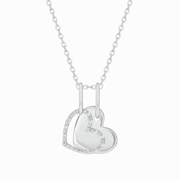 Cali Trove Double Heart Pendant Necklace 1/20 Carat Natural Diamonds in 925 Sterling Silver Symbol of Love Modern Jewelry Dainty Pendants for Women