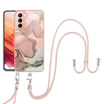 Feishell for Samsung Galaxy S21 Case with Detachable Crossbody Strap, Fashion Marble Pattern Glossy Cover for Women Girls, Slim Fit Anti-Scratch Phone Case for Samsung Galaxy S21,Rosegold