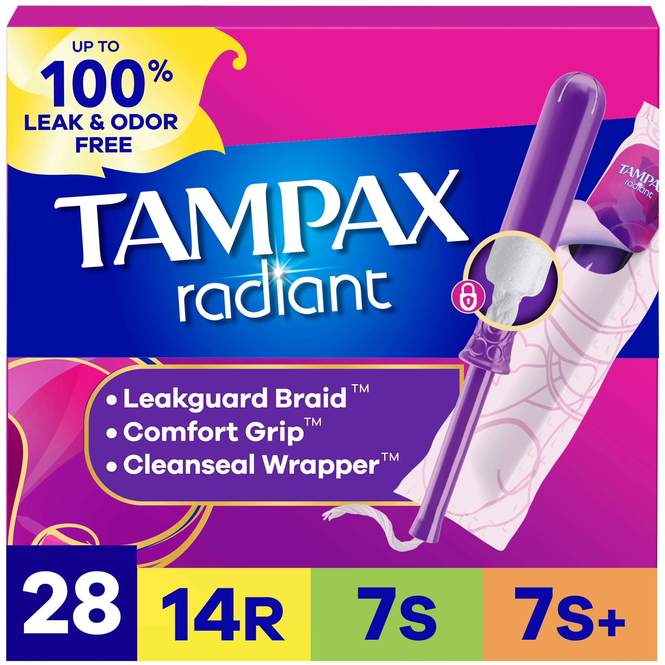 Tampax Radiant Tampons Multipack, with LeakGuard Braid, Regular