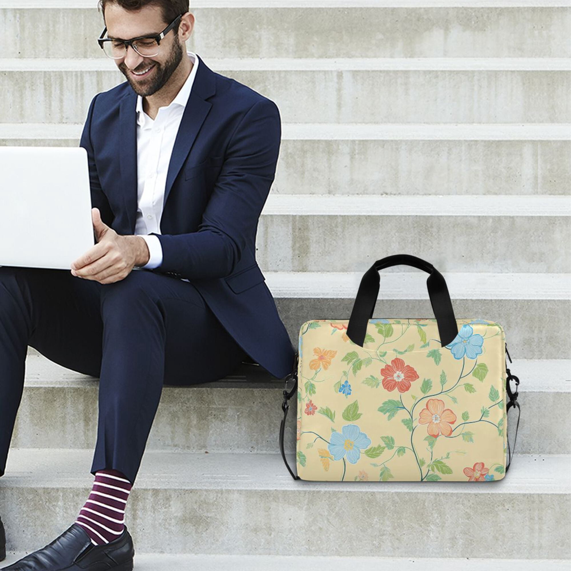 FORMRS 16" Laptop Bag Carrying Sleeve Case with Handle Travel Shoulder Briefcase, Colorful Flower