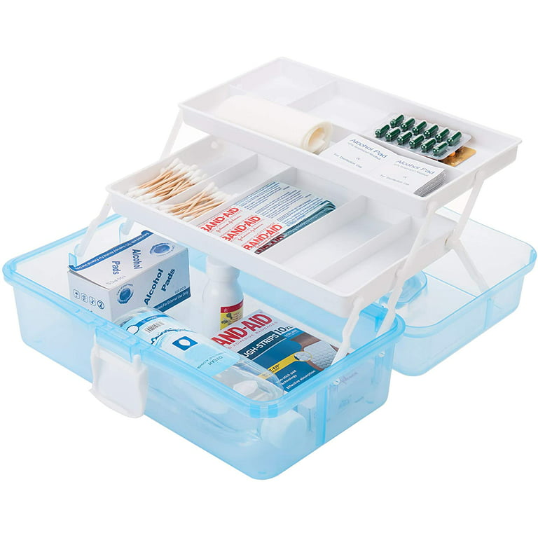 MyGift 7 inch Multi Purpose Mini Clear Plastic Travel Storage Box, Portable Transparent Container Bin - Blue