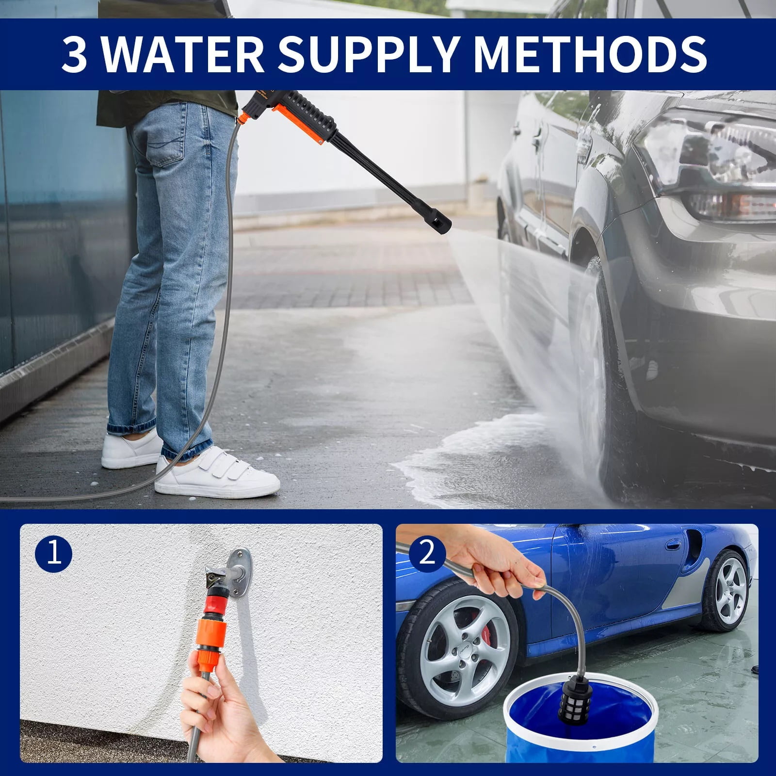 Cordless Portable Power Washer - Battery Powered Pressure Washer,Handheld Pressure Washer Gun with Nozzles,Rechargeable High-Pressure Car Washer Gun for Car Washing/Home/Floor