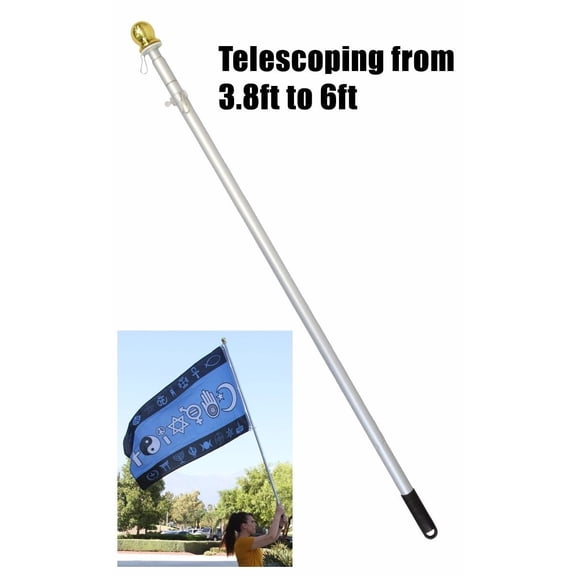 6 Foot Hand Held Parade Flag Aluminum Pole - Telescoping 3-6ft tall