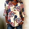 thumbnail image 2 of WEIWEN 4th of July V Neck Shirts for Women 2026 Casual American Flag USA Graphic Patriotic T-Shirt Memorial Tops Party Tees Beige, 4XL, 2 of 4