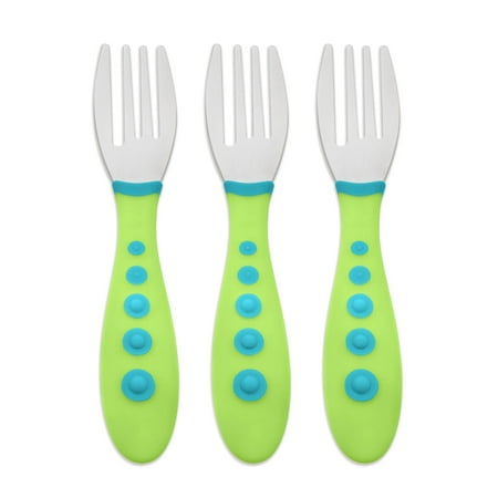 First Essentials by NUK Kiddy Cutlery Forks, 3-Pack, Green, Blue