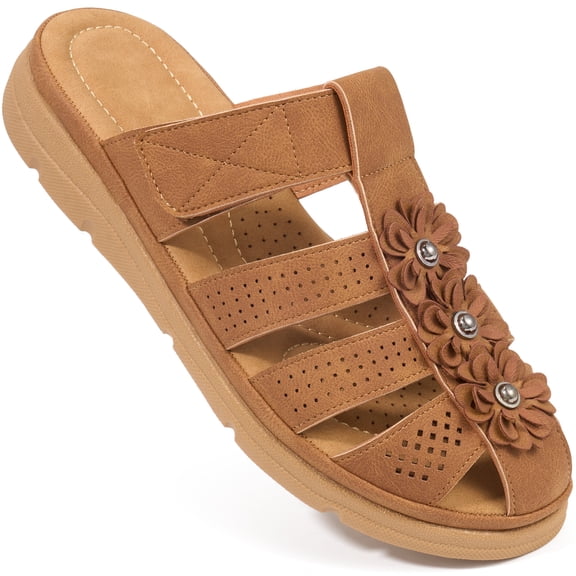 Ecetana Clogs for Women Comfortable Dressy Closed Toe Flat Sandals Summer Flower Adjustable Slip On Mules shoes