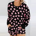 thumbnail image 4 of HOWPAY Valentines Pajamas for Women Set Cute Heart Print Crew Neck Long Sleeve Pajamas with Shorts Causal Loungewear Comfy 2 Piece Lounge Set Black L, 4 of 8