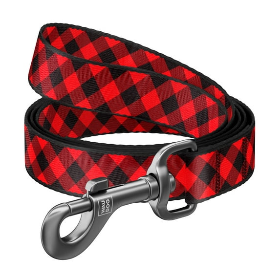 WAUDOG Nylon Leash with Unique Design | Strong & Special Design Leash for Cute Small, Medium Large Dog | Heavy Duty Dog Leashes for Large Breed Dog & Puppy Leash for Small Boy & Girl Dogs - Red Plaid