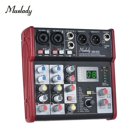 Muslady SM-66 Portable 4-Channel Sound Card Mixing Console Mixer Built-in 16 Effects with USB Audio Interface Supports 5V Power Bank for Recording DJ Network Live Broadcast