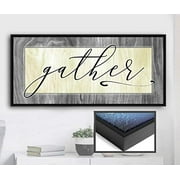 Sense Of Art | Gather V2 | Pantry Sign | Pictures for Living Room | Dining Room Wall Decor | Farmhouse Decor | Kitchen Decor | Gather Signs for Home Decor (Light Yellow, Black Floating Frame 60x27)