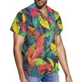 thumbnail image 3 of Garronmavis His and Hers Matching Outfits Colorful Tropical Leaves Mens Button Down Shirt Short Sleeve Shirt and Womens Sleeveless Dress with Pocket Polyester Hawaiian Sundress Size L, 3 of 7