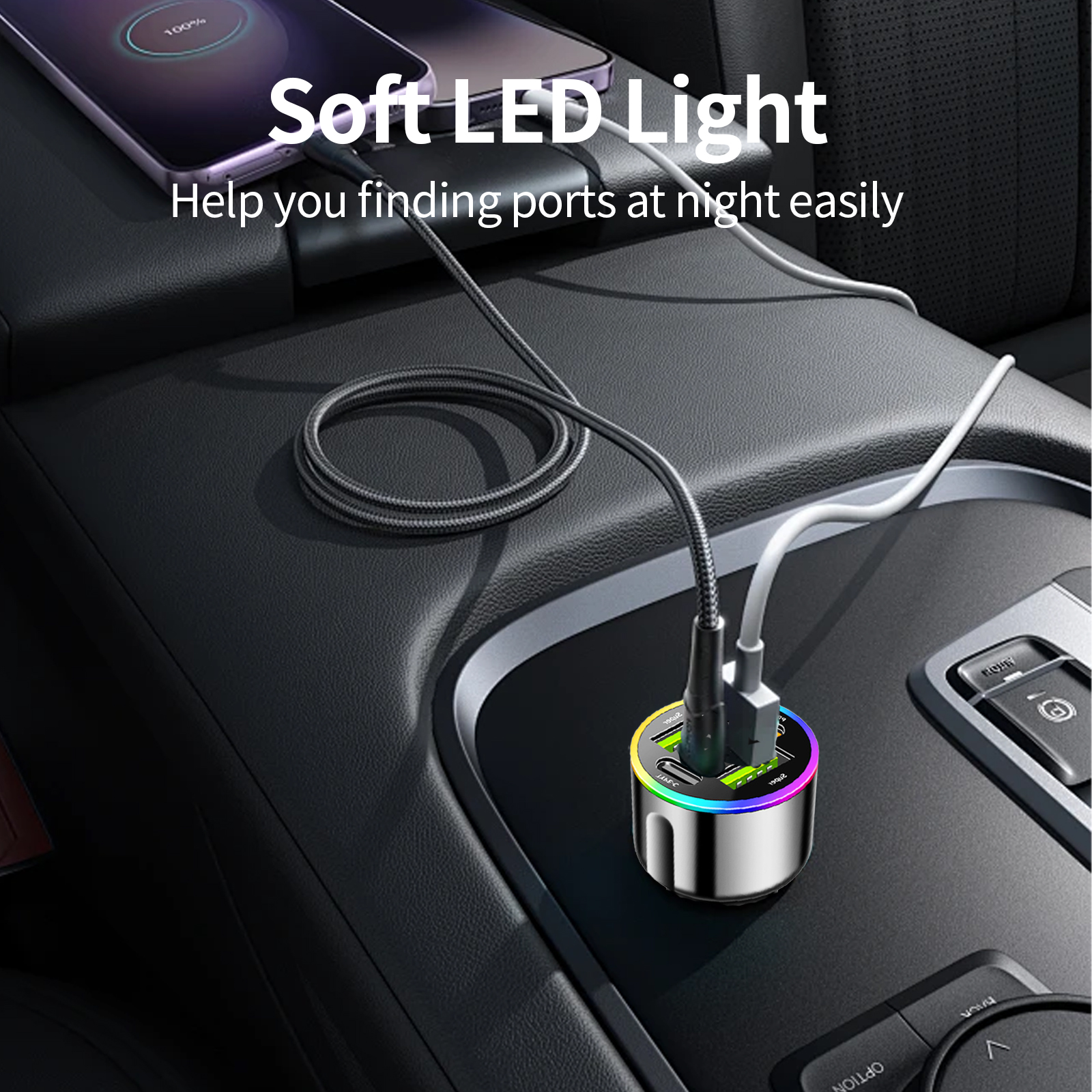 WJXCMDBS 85W 4-Port USB-C Car Charger, Black photo 4