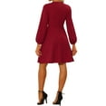 thumbnail image 3 of INSPIRE CHIC Women's Contrast Button Decor Long Sleeve Wear-to-Work Dress XS Red, 3 of 6
