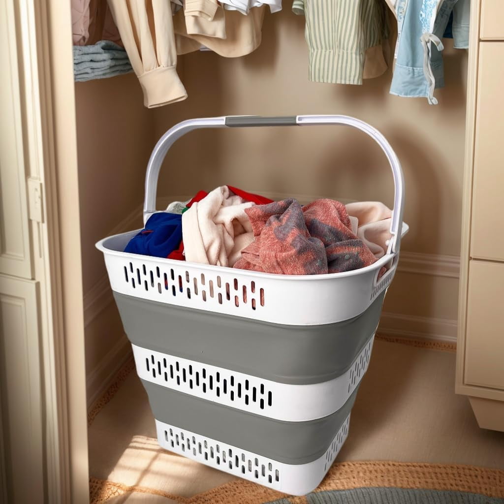 SAMMART 38L(10 Gal) Collapsible Laundry Basket - Foldable Pop-Up Storage Container/Organizer-Portable Space Saving Hamper, Measure 17.5x13.3x15.7/3.8" Expanded/Collapsed