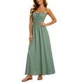 thumbnail image 2 of Hulanddfd Women's Dress Summer Camisole Ruched Front-Tie Button Cinched Waist Solid A-Line Maxi Dress Army Green Size S, 2 of 8