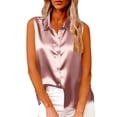 thumbnail image 2 of Satin Sleeveless Button Down Blouse Shirt Top for Women Business Casual Office Work Elegant Formal Attire Summer Fashion | CSEONE,Pink XL, 2 of 8