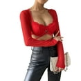 thumbnail image 2 of Arvbitana Women's Summer Basic Ribbed Crop Tops Long Sleeve Sweetheart Neck Slim Lace Bustier Solid Color See-Through Fitted Tank Camisole for Daily Life, 2 of 6