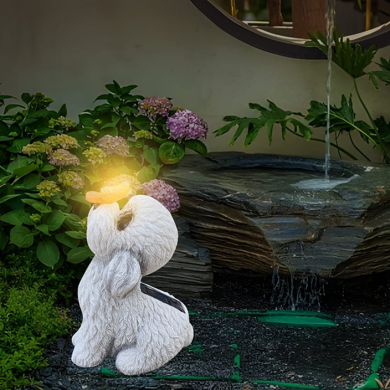 Solar Dog Statue Garden Decor With Butterfly Light - Waterproof Outdoor Yard Art Patio Lawn Balcony Mother S Day Father S Housewarming Mom Dad Grandma Men W