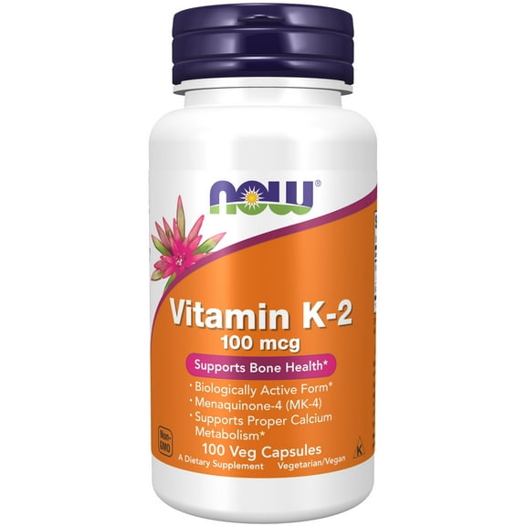 NOW Supplements, Vitamin K-2 100 mcg, Menaquinone-4 (MK-4), Supports Bone Health*, 100 Veg Capsules