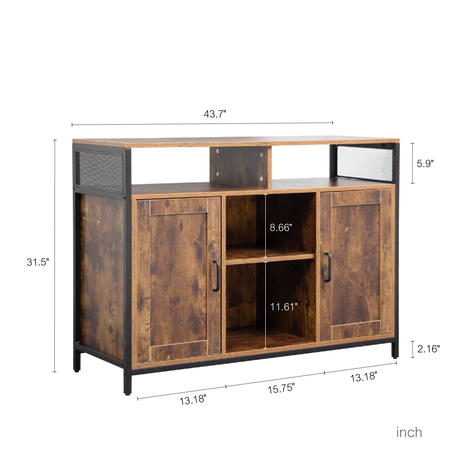 Kadyn 43.7" Sideboard Buffet Cabinet, Kitchen Storage Cabinet with Open Shelves and Doors for Dining Room, Rustic Brown TV Stand Kadyn 43.7" Sideboard Buffet Cabinet, Kitchen Storage Cabinet with Open Shelves and Doors for Dining Room, Rustic Brown TV Stand