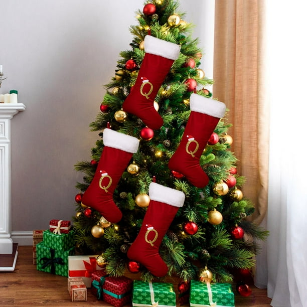 Chimenea Decoraciones de Navidad Suministros de Decoración de Navidad Red High End Gold Velvet Letter Calcetines 26 Carta Calcetines Regalo de Navidad Calcetines Regalos de Navidad de la Familia