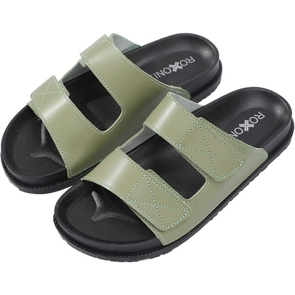 Roxoni Womens Cushioned Two Strap Footbed Sandals Lightweight Open Toe Slide Sandals