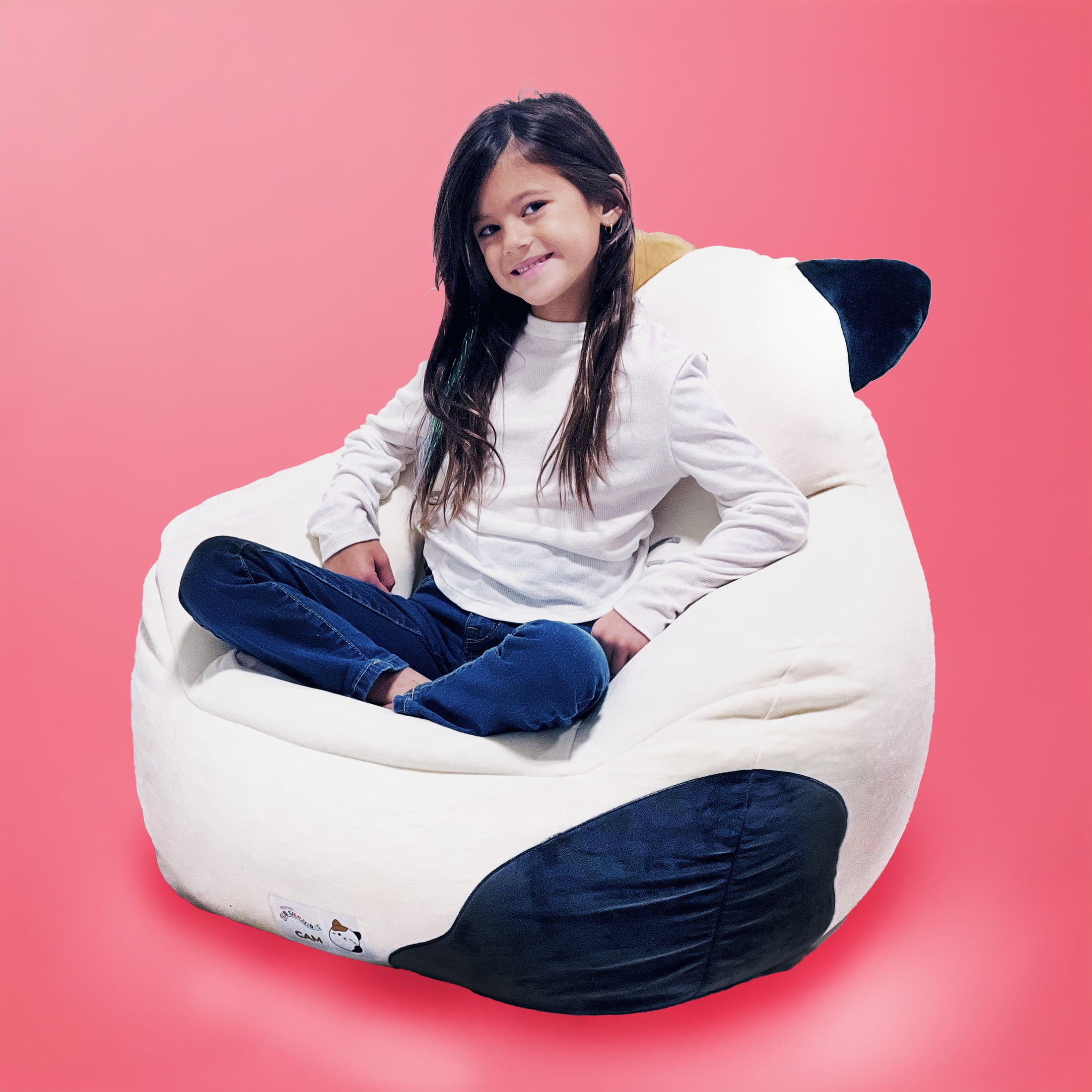 Squishmallows Official Cam Bean Bag Chair - 30 in Wide Kids Squishy Soft Chair, Cream/Brown/Black