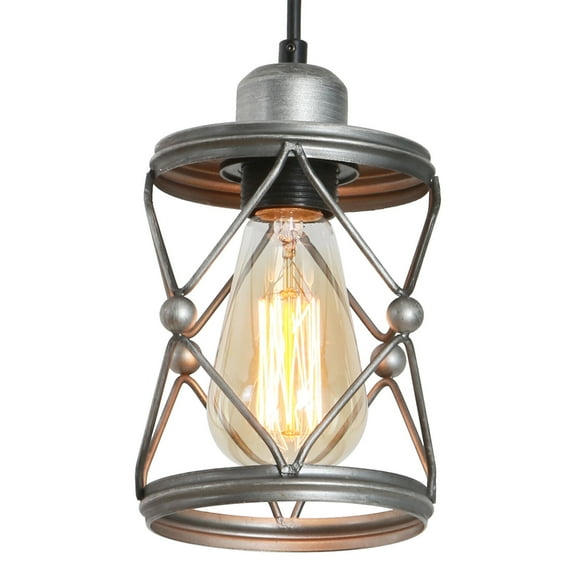 Dining Room Light Industrial Pendant Lighting for Kitchen Island, Rustic Mini Cage Pendant Light, Farmhouse Pendant Lamp with Silver Grey Adjustable for Dining Room, Hallway, Entryway, Bedroom,Modern
