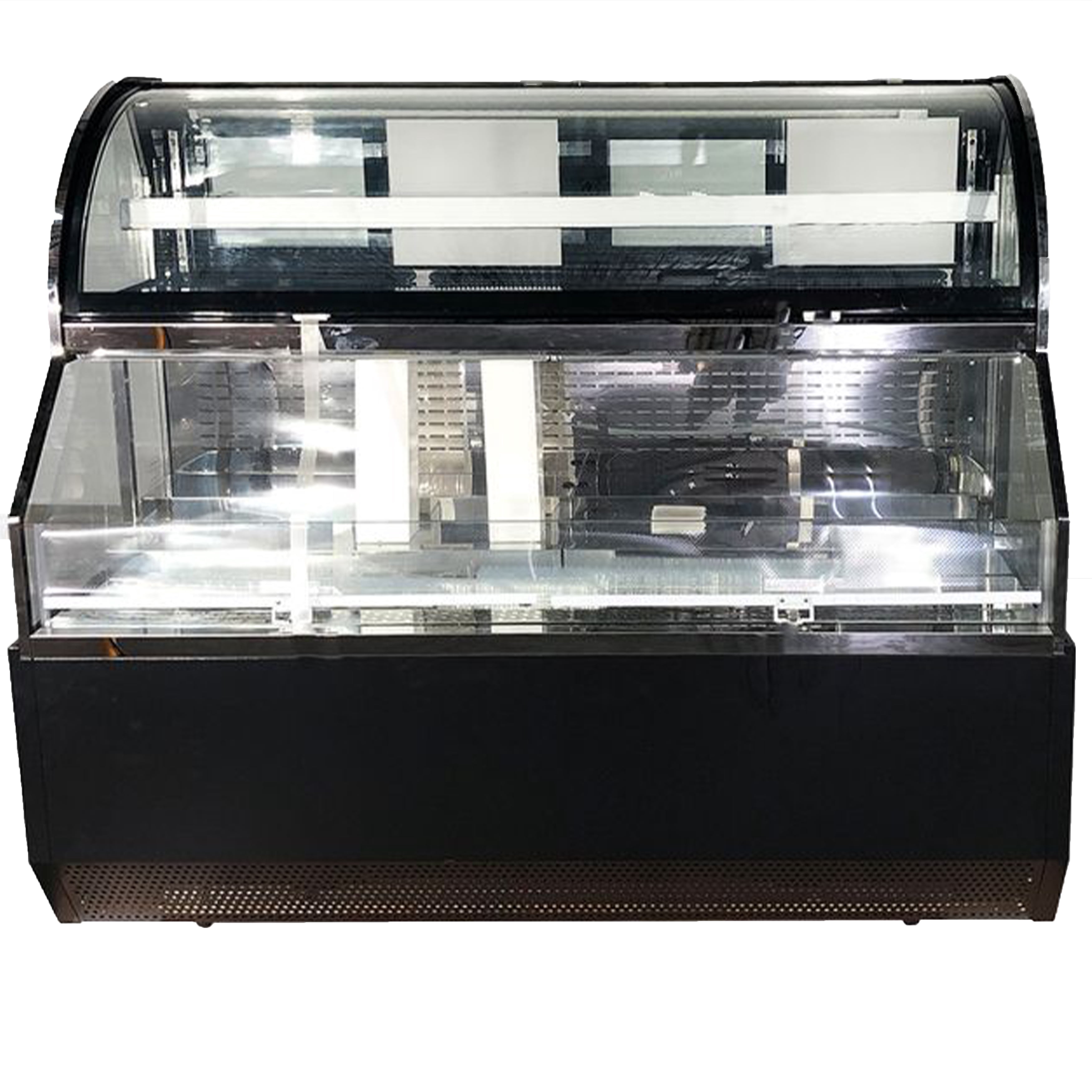 NSF 71 in. Commercial Refrigerator Open Air Dual Service Curved Top Glass Display 24.1 Cu.Ft. Merchandiser, Coffee Shop Showcase Cooler