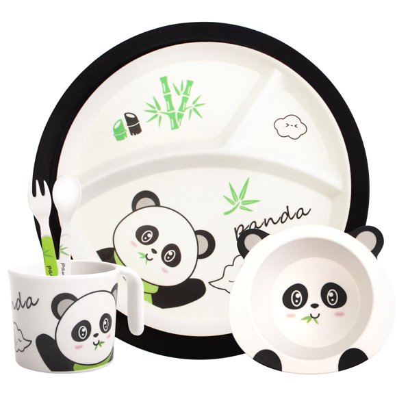 Juego de vajilla de bambú para niños pequeños Qshare con plato, cuenco, taza y cubiertos