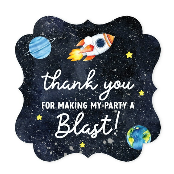 Koyal Wholesale Fancy Frame Kids Party Favor Thank You Tags with String, Outer Space Astronaut Birthday Gift Tags