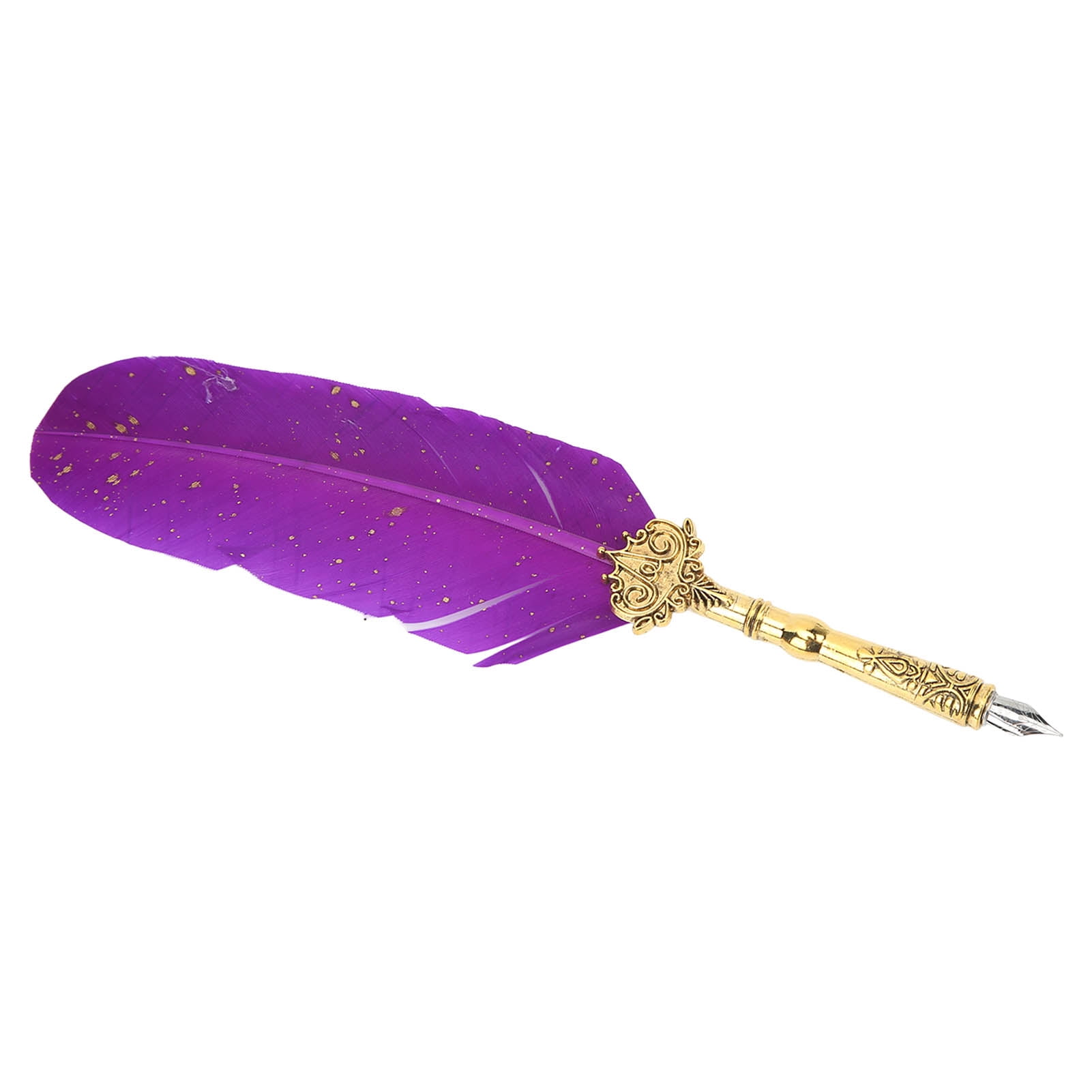 Yajisi Retro Feather Quill Pen Set Calligraphy Art Pen with Notebook Purple Stainless Steel Engraved Nib Business Gift Box (11.4 inches / 29 cm)
