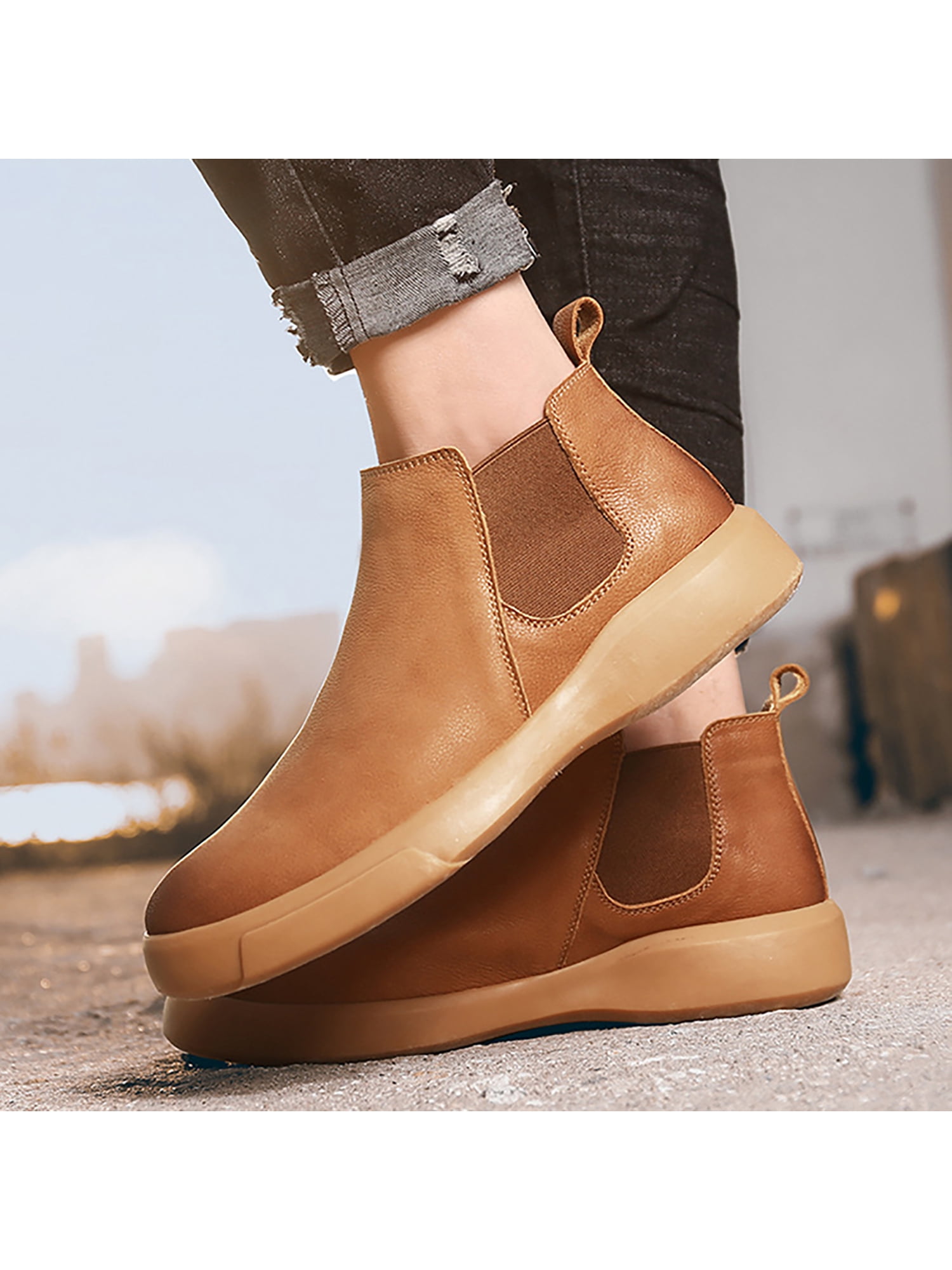 Men's Chelsea Boots Slip-on PU Boots Casual Oxford Dress Ankle Bootie US 7-13 Walmart.com