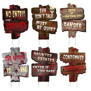 Halloween Yard Signs Decorations Stakes, 6 Pack Beware Signs Yard Warning Signs, 6 Pack Outdoor Lawn Signs , 15" x 11" Yard Decor for Haunted House, Creepy Sidewalk Warning Signs Scary Theme Party