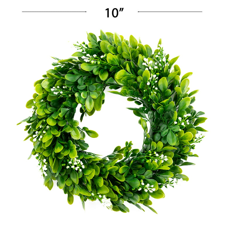 Small Boxwood Wreath Green 10 inch with Fruits Centerpiece Home Wall Window Wedding Decor 2 Pack