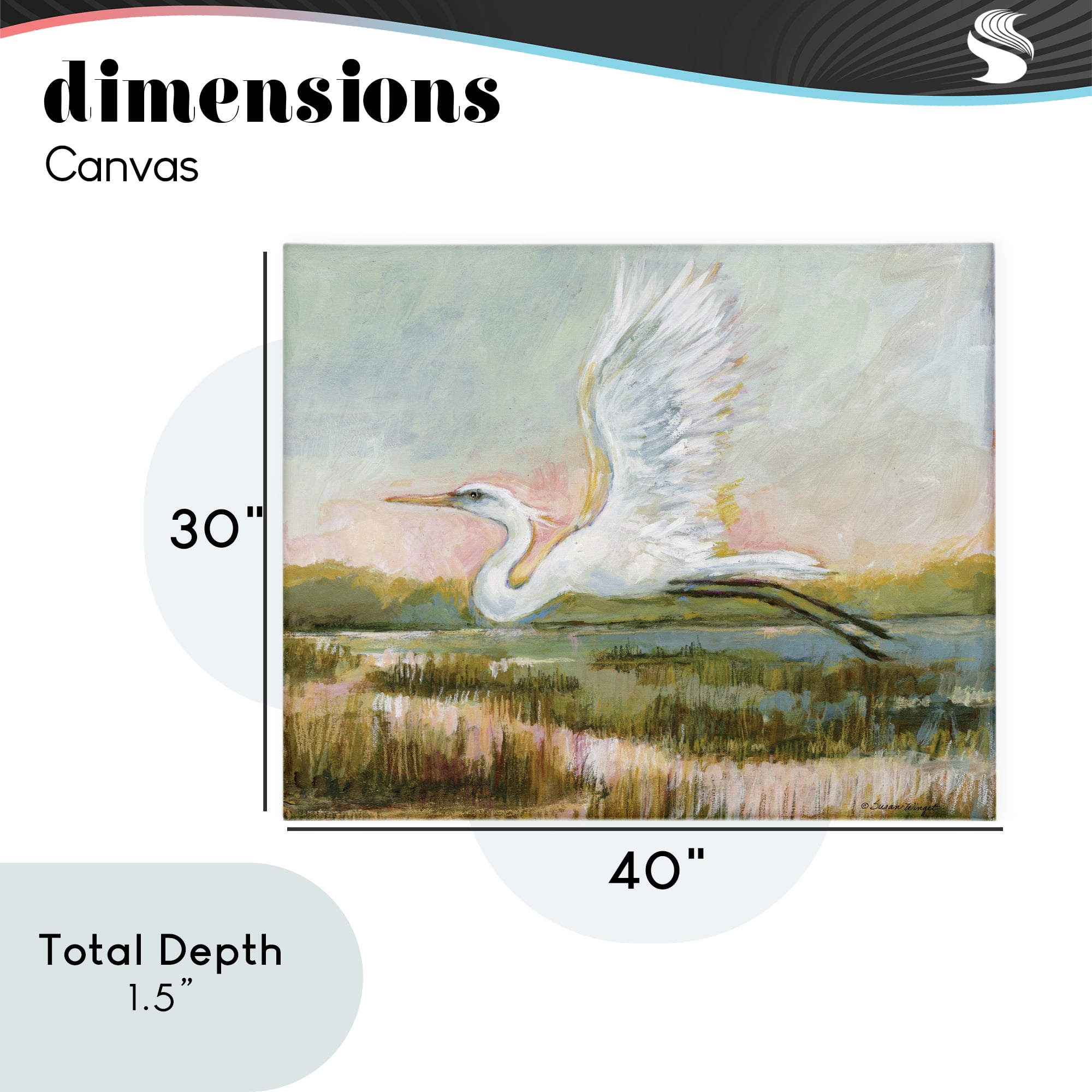 Stupell Industries White Heron Flying Canvas Wall Art, design by Susan Winget