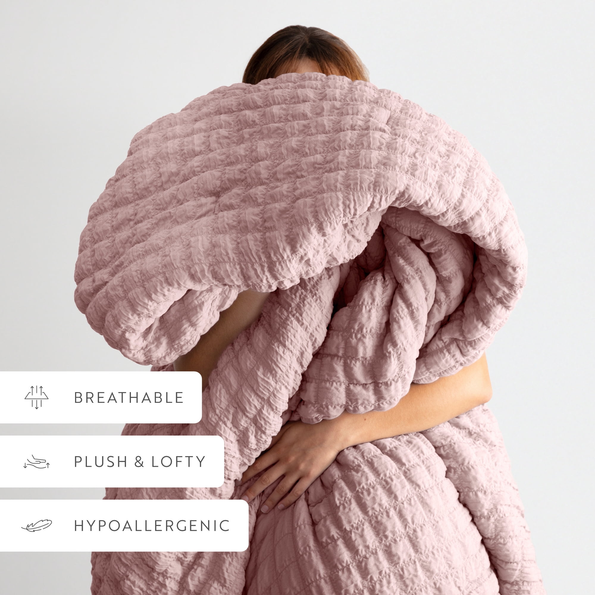 Noble Linens 3 Piece Seersucker Textured All Season Down-Alternative Comforter Set, Rose, Twin/TwinXL